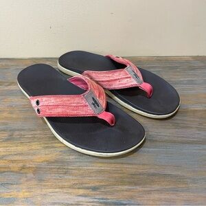 Johnnie O Portside Slip On Casual Flip Flops Red Orange Summer Beach Mens 12